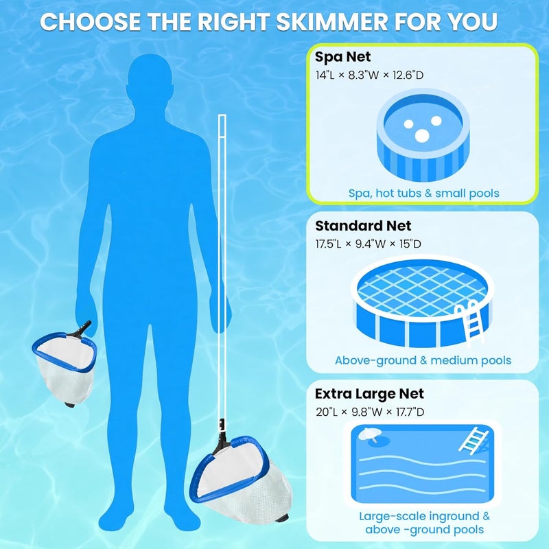 Poolvio 14" Pool Skimmer Net – Heavy Duty Leaf Net with Aluminum Frame with Diamond-Pattern Ultra-Fine Soft Mesh Bag – Pool Cleaning Tool for Leaves, Sand, Pollen & Small Debris (No Pole) - Image 5